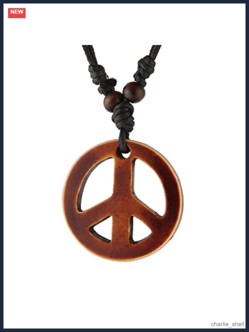 Adjustable Peace Sign Pendant Necklace Resin Hippie Costume 60s 70s